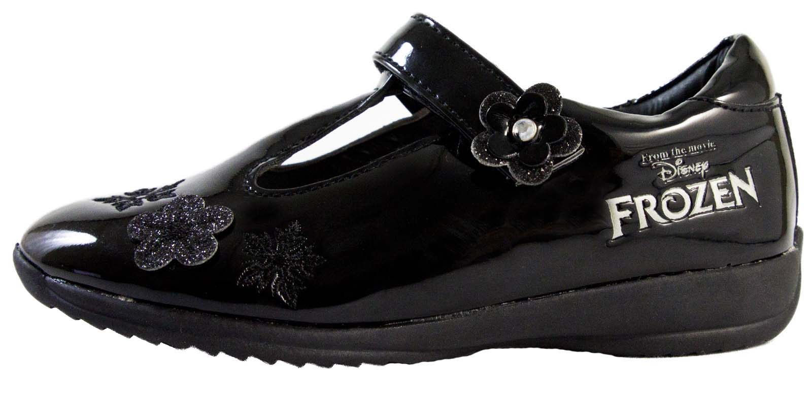 Kids Girls Black Disney Frozen School Shoes Faux Leather T Bar Mary